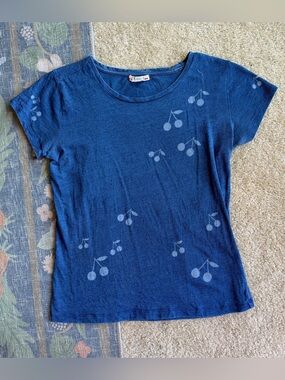 Bonpoint Navy Blue Cherry-Print Short Sleeve Tee